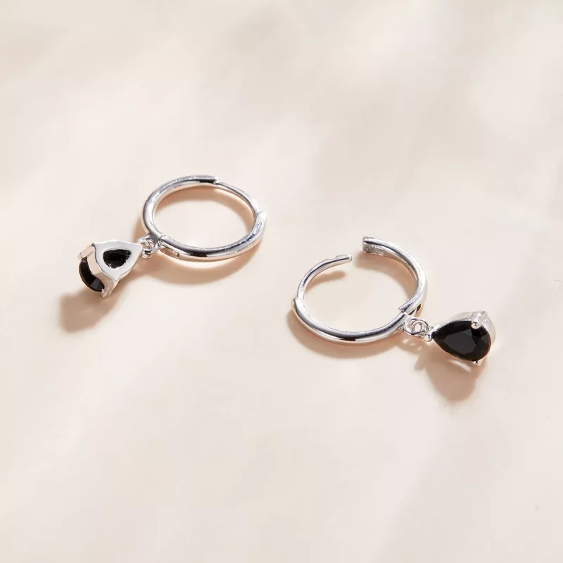 (imagen para) Pendientes colgantes de estilo Pandora en plata y negro - SCE1018-BK - Ver 2