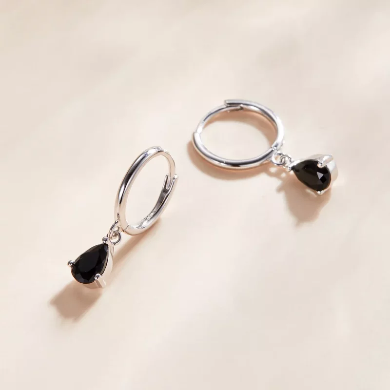 (imagen para) Pendientes colgantes de estilo Pandora en plata y negro - SCE1018-BK - Ver 3