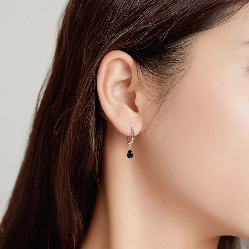 (imagen para) Pendientes colgantes de estilo Pandora en plata y negro - SCE1018-BK - Ver 4