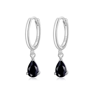(imagen para) Pendientes colgantes de estilo Pandora en plata y negro - SCE1018-BK