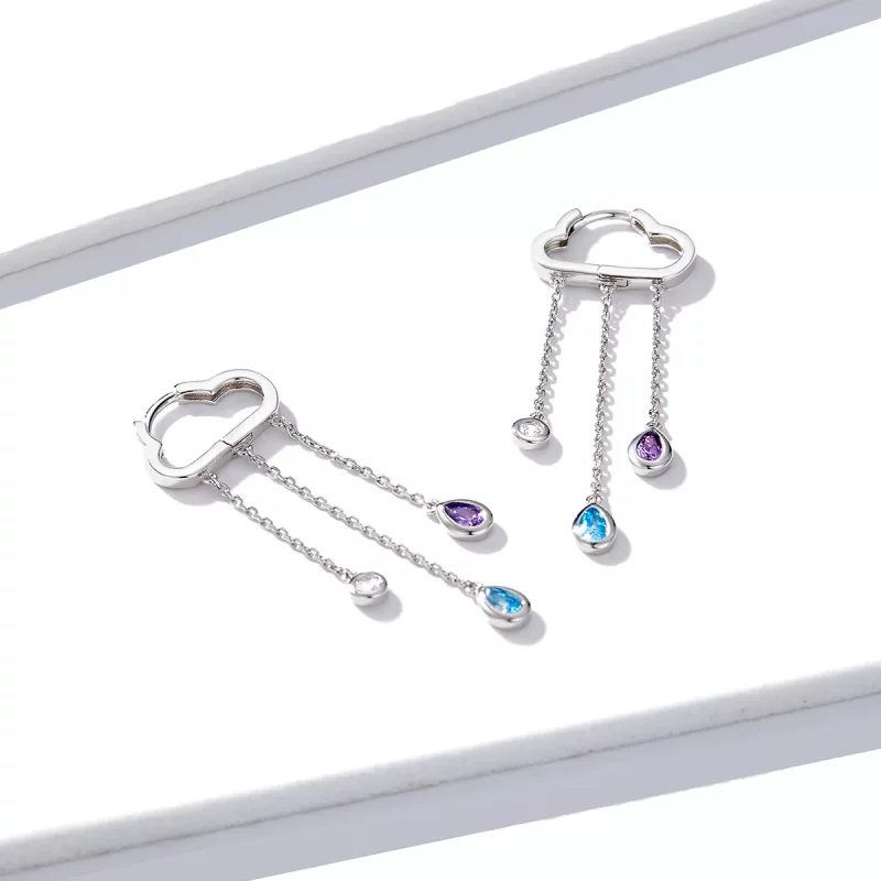(imagen para) Pendientes colgantes de estilo Pandora plateados con nubes lluviosas - BSE220 - Ver 2