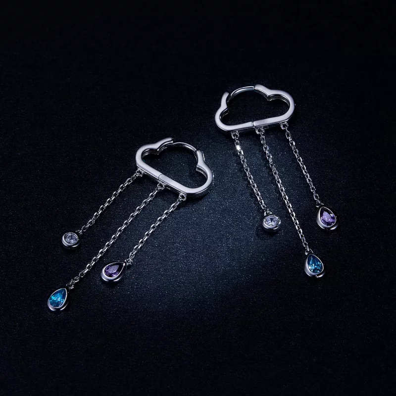 (imagen para) Pendientes colgantes de estilo Pandora plateados con nubes lluviosas - BSE220 - Ver 9