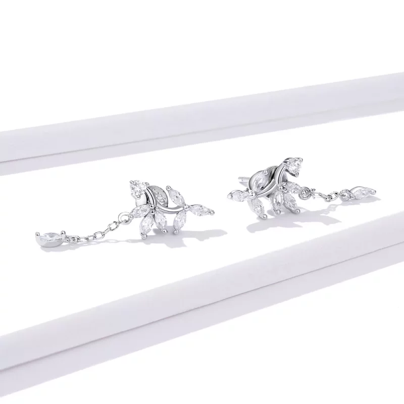 (imagen para) Pendientes colgantes de flores brillantes de estilo Pandora en plata - BSE350 - Ver 2