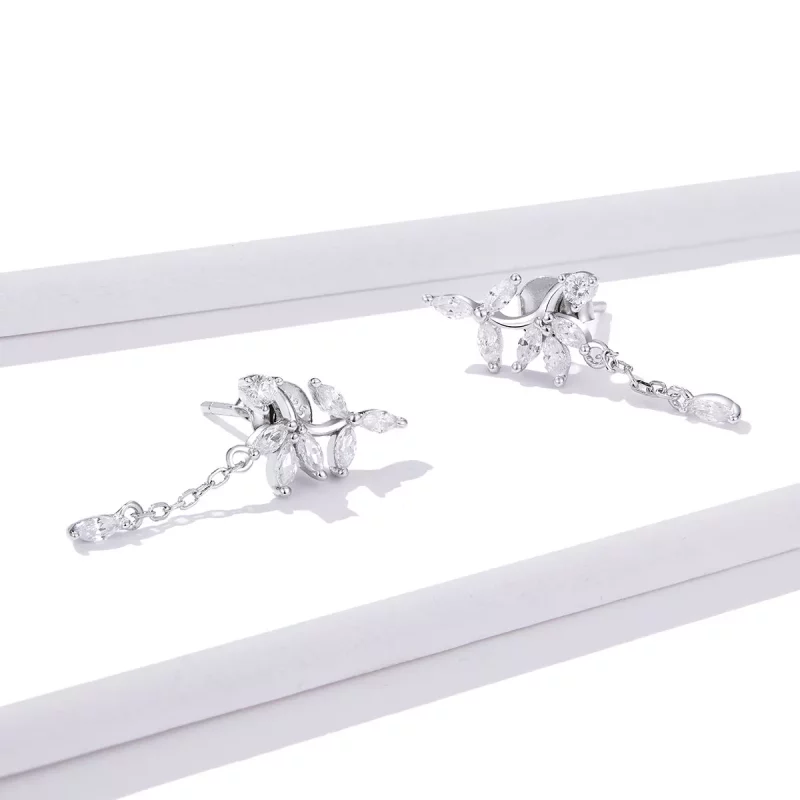 (imagen para) Pendientes colgantes de flores brillantes de estilo Pandora en plata - BSE350 - Ver 3