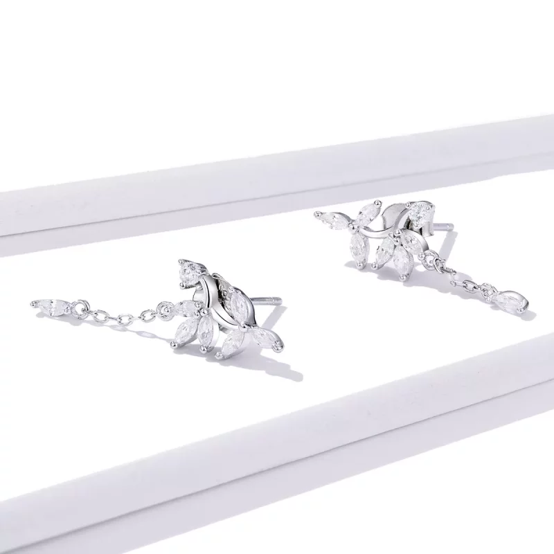 (imagen para) Pendientes colgantes de flores brillantes de estilo Pandora en plata - BSE350 - Ver 4