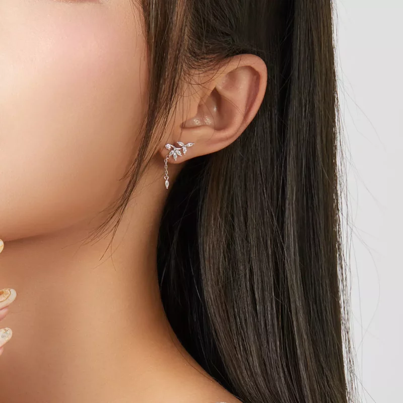 (imagen para) Pendientes colgantes de flores brillantes de estilo Pandora en plata - BSE350 - Ver 6