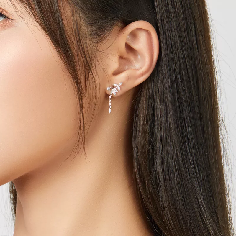 (imagen para) Pendientes colgantes de flores brillantes de estilo Pandora en plata - BSE350 - Ver 8