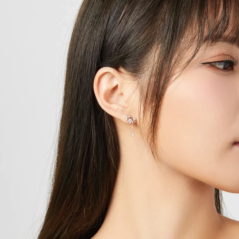 (imagen para) Pendientes colgantes de flores brillantes de estilo Pandora en plata - BSE350 - Ver 9