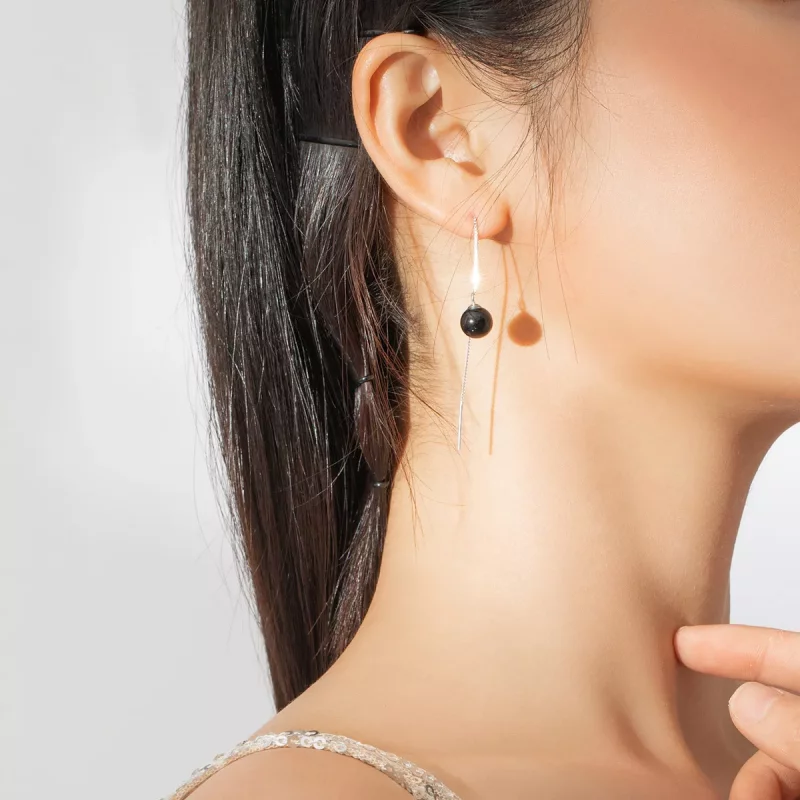 (imagen para) Pendientes colgantes de ágata plateada con estilo Pandora - SCE878 - Ver 7