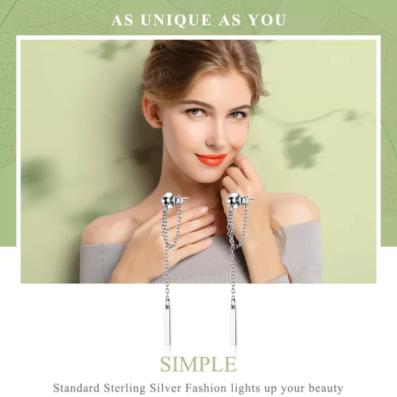 (imagen para) Pendientes colgantes de geometría ligera en plata de estilo Pandora - SCE550 - Ver 2