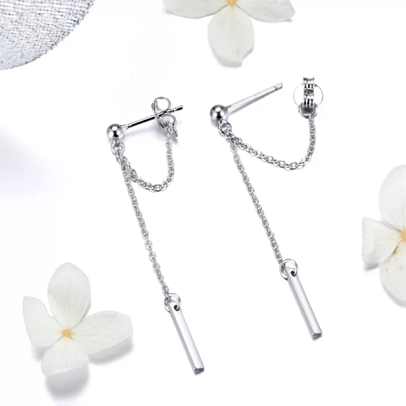(imagen para) Pendientes colgantes de geometría ligera en plata de estilo Pandora - SCE550 - Ver 3