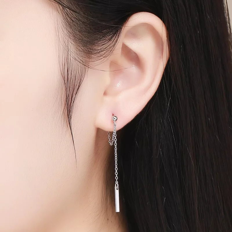 (imagen para) Pendientes colgantes de geometría ligera en plata de estilo Pandora - SCE550 - Ver 4