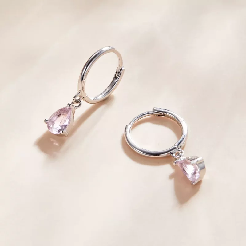 (imagen para) Pendientes colgantes de gota de plata y rosa al estilo Pandora - SCE1018-PK - Ver 2