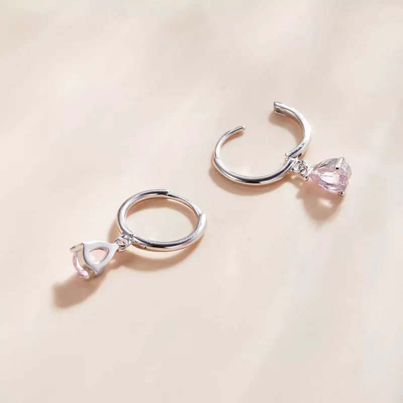 (imagen para) Pendientes colgantes de gota de plata y rosa al estilo Pandora - SCE1018-PK - Ver 3