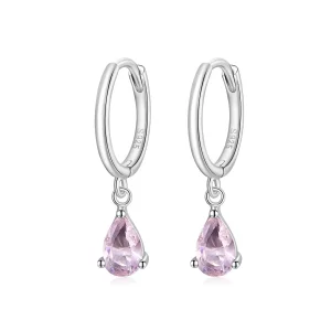 Pendientes colgantes de gota de plata y rosa al estilo Pandora - SCE1018-PK (imagen para) Pendientes colgantes de gota de plata y rosa al estilo Pandora - SCE1018-PK
