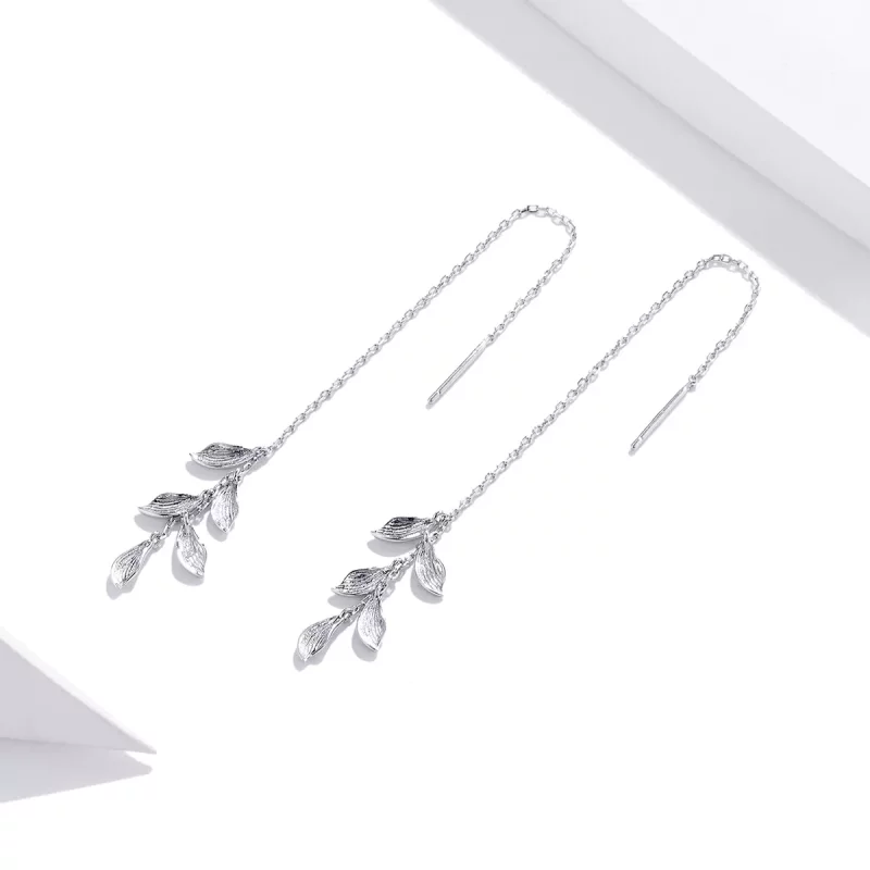 (imagen para) Pendientes colgantes de hojas de plata estilo Pandora - SCE987 - Ver 2
