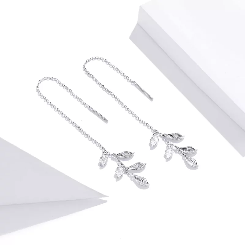 (imagen para) Pendientes colgantes de hojas de plata estilo Pandora - SCE987 - Ver 3