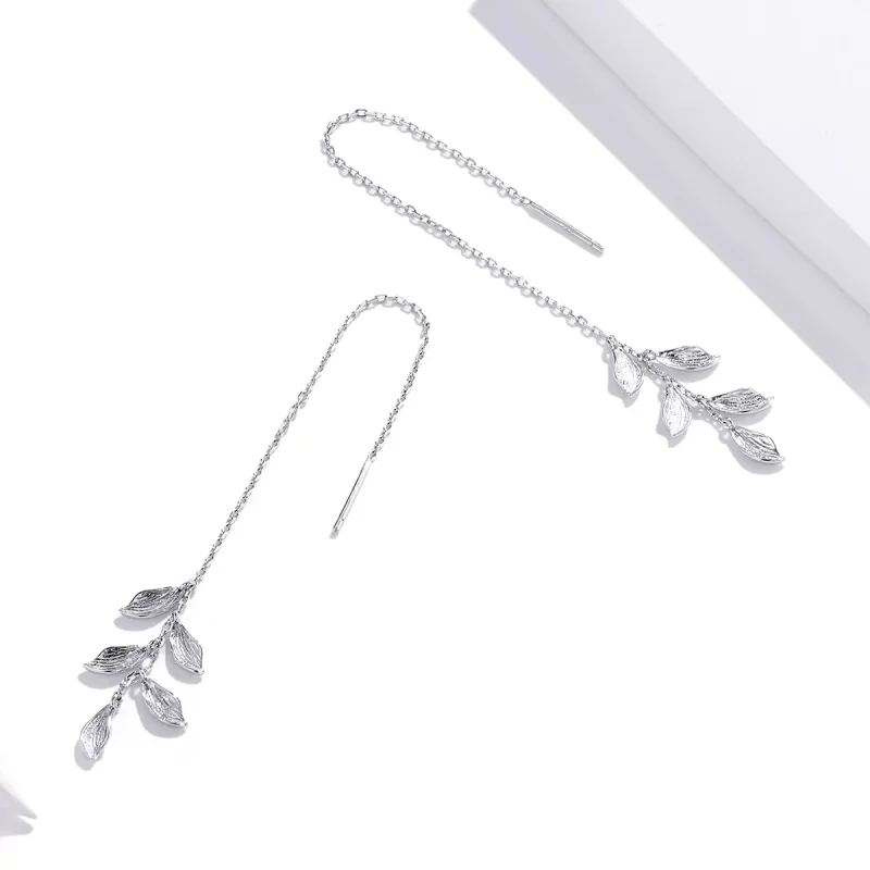 (imagen para) Pendientes colgantes de hojas de plata estilo Pandora - SCE987 - Ver 4