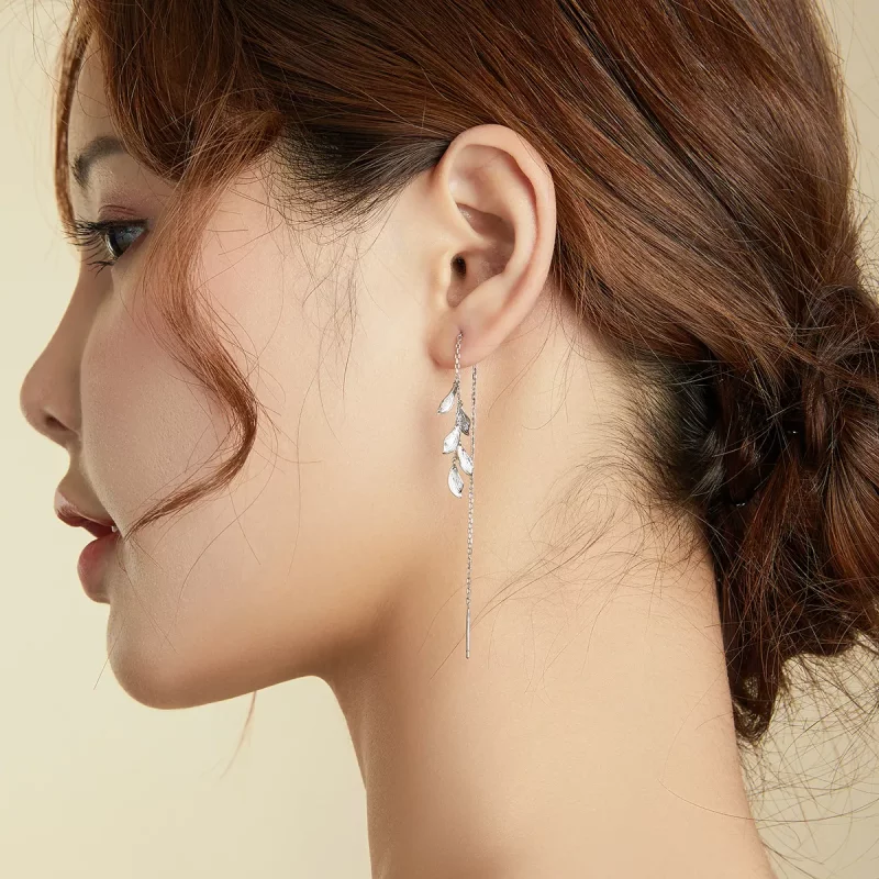 (imagen para) Pendientes colgantes de hojas de plata estilo Pandora - SCE987 - Ver 5