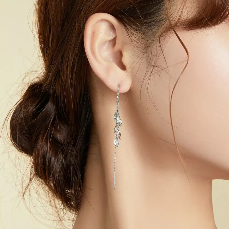 (imagen para) Pendientes colgantes de hojas de plata estilo Pandora - SCE987 - Ver 6
