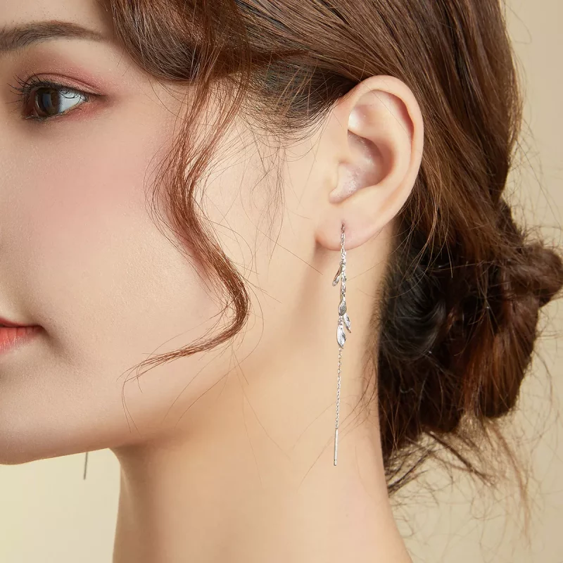 (imagen para) Pendientes colgantes de hojas de plata estilo Pandora - SCE987 - Ver 7