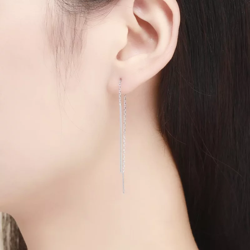 (imagen para) Pendientes colgantes de línea elegante estilo Pandora plateados - SCE490 - Ver 5