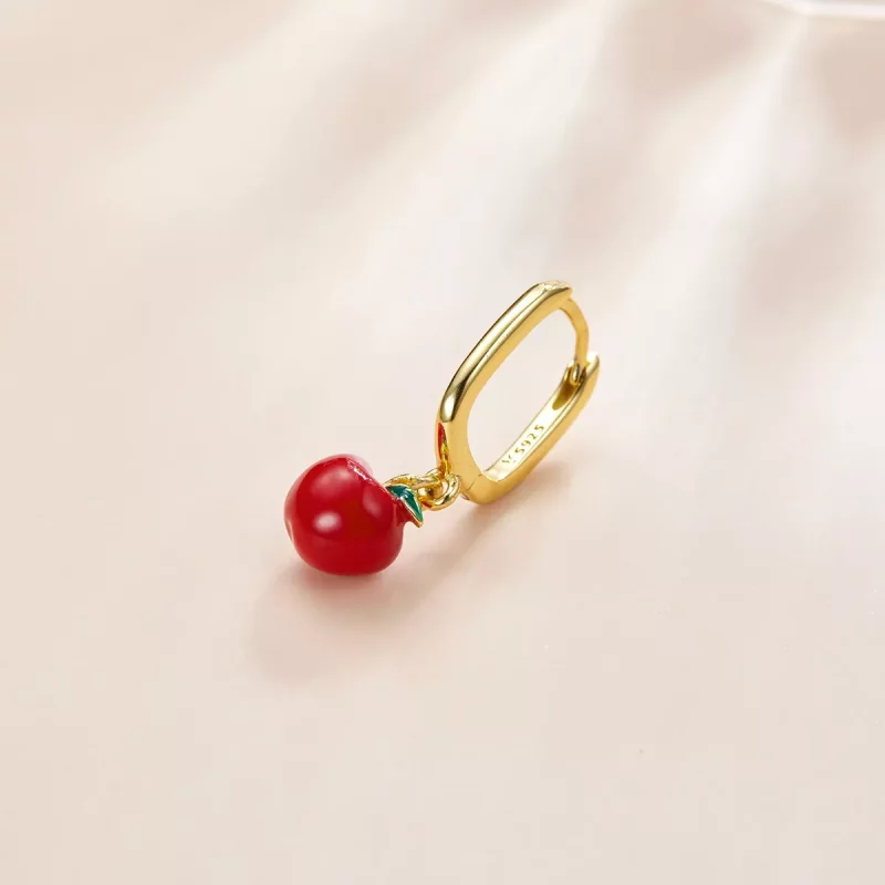 (imagen para) Pendientes colgantes de manzana chapados en oro de 18 quilates estilo Pandora - - Ver 2