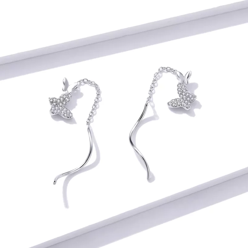 (imagen para) Pendientes colgantes de mariposas voladoras de estilo Pandora en plata - BSE436 - Ver 2
