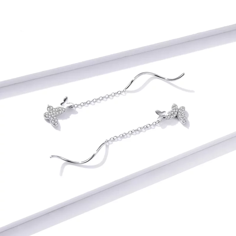 (imagen para) Pendientes colgantes de mariposas voladoras de estilo Pandora en plata - BSE436 - Ver 3