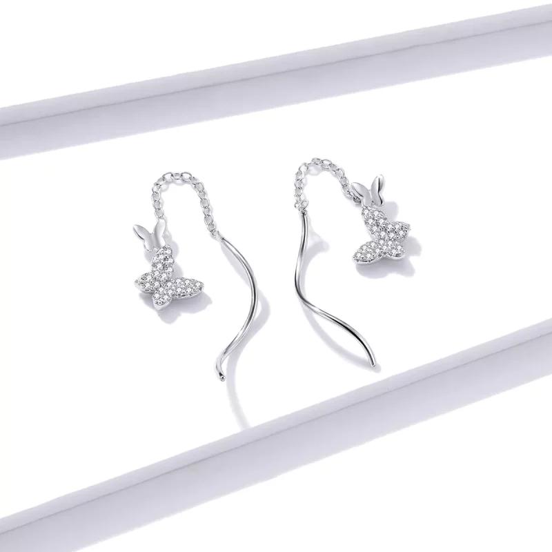 (imagen para) Pendientes colgantes de mariposas voladoras de estilo Pandora en plata - BSE436 - Ver 4