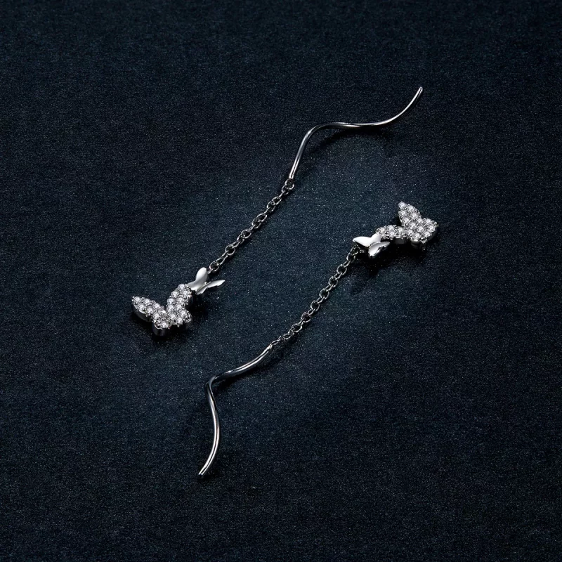 (imagen para) Pendientes colgantes de mariposas voladoras de estilo Pandora en plata - BSE436 - Ver 5