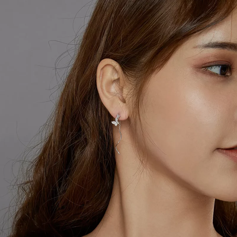 (imagen para) Pendientes colgantes de mariposas voladoras de estilo Pandora en plata - BSE436 - Ver 6