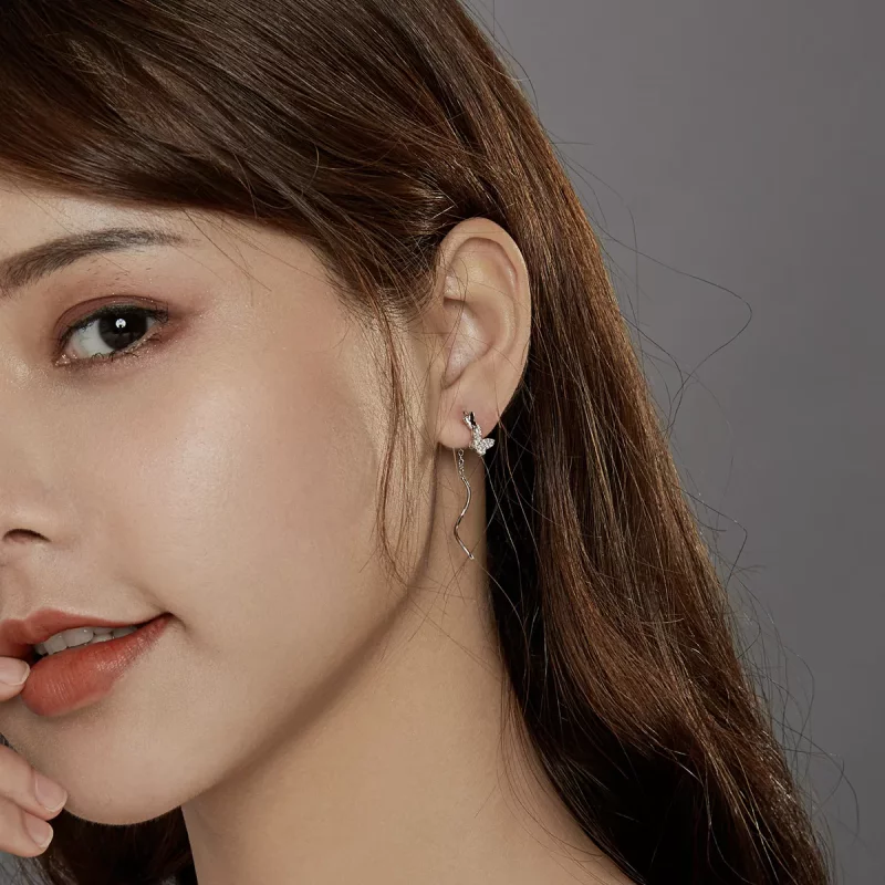 (imagen para) Pendientes colgantes de mariposas voladoras de estilo Pandora en plata - BSE436 - Ver 7