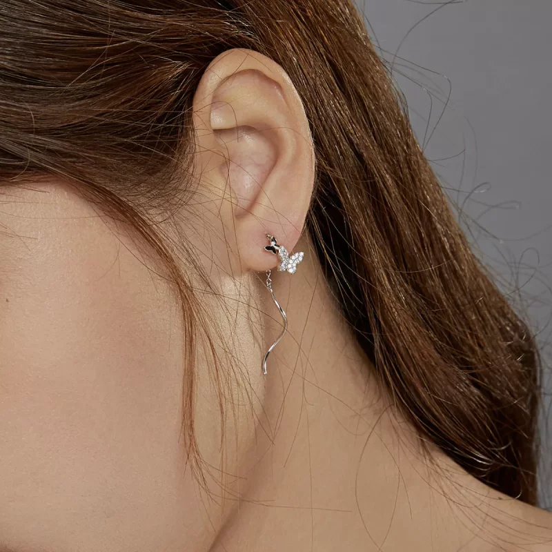 (imagen para) Pendientes colgantes de mariposas voladoras de estilo Pandora en plata - BSE436 - Ver 8