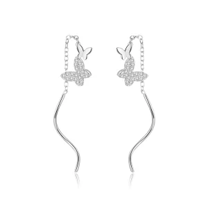(imagen para) Pendientes colgantes de mariposas voladoras de estilo Pandora en plata - BSE436