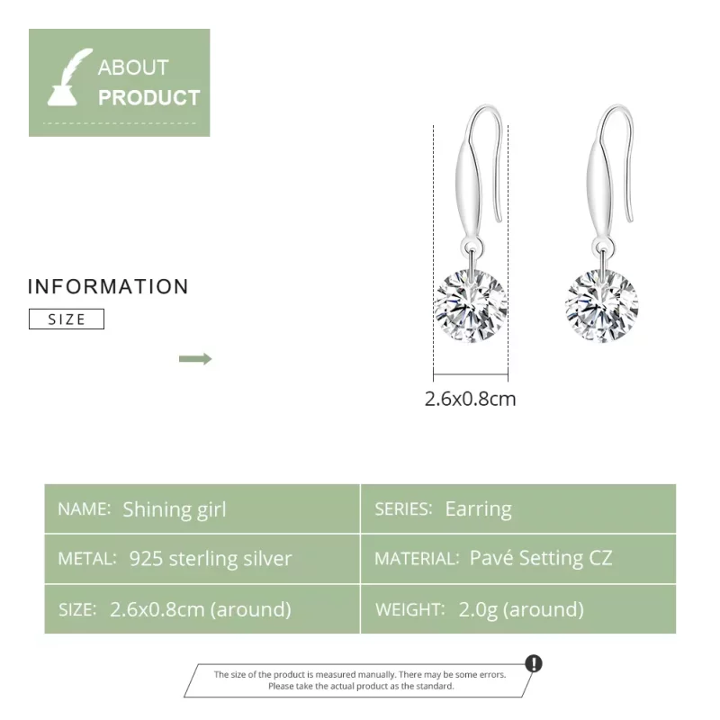 (imagen para) Pendientes colgantes de niña brillante de estilo Pandora en plata - BSE212 - Ver 3