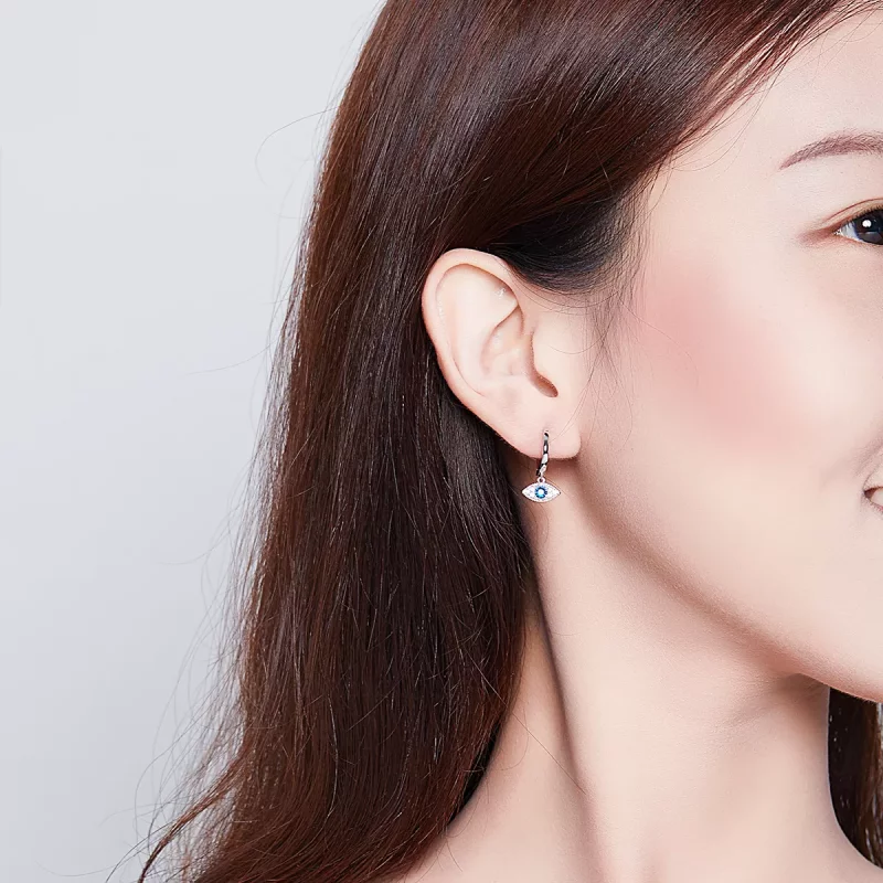(imagen para) Pendientes colgantes de ojos de la suerte estilo Pandora en plata - BSE274 - Ver 5