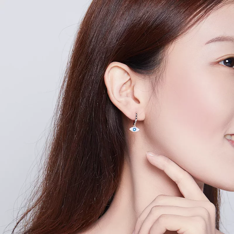 (imagen para) Pendientes colgantes de ojos de la suerte estilo Pandora en plata - BSE274 - Ver 6