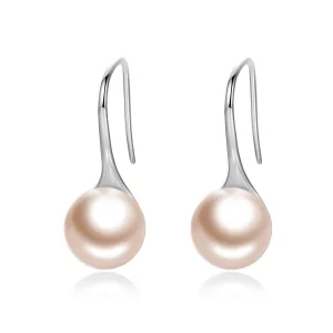 (imagen para) Pendientes colgantes de perla dorada plateada estilo Pandora - SCE146