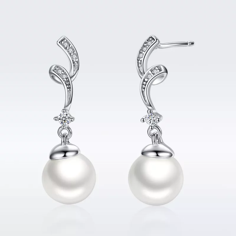 (imagen para) Pendientes colgantes de perla plateada estilo Pandora - SCE035 - Ver 2