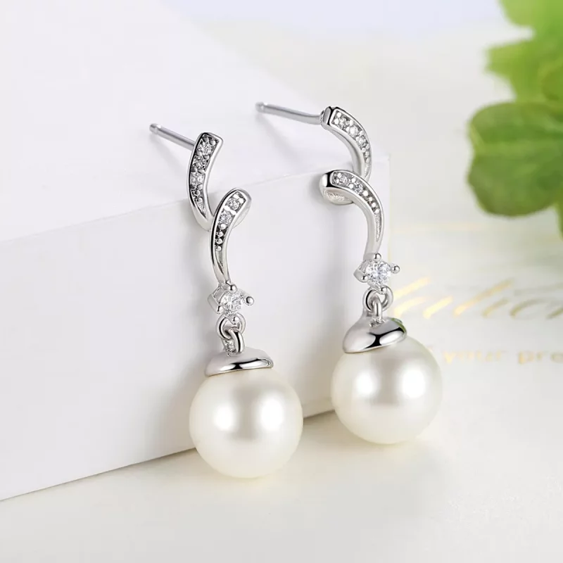 (imagen para) Pendientes colgantes de perla plateada estilo Pandora - SCE035 - Ver 5