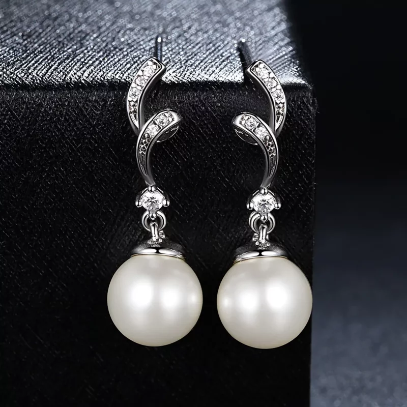 (imagen para) Pendientes colgantes de perla plateada estilo Pandora - SCE035 - Ver 6