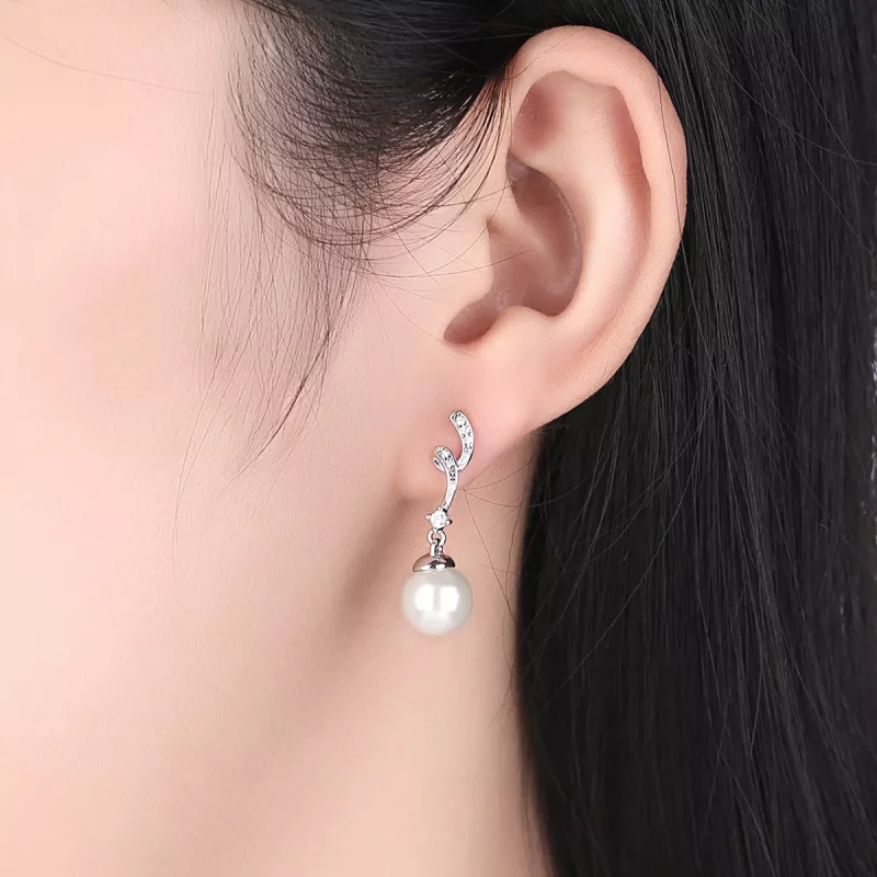 (imagen para) Pendientes colgantes de perla plateada estilo Pandora - SCE035 - Ver 7