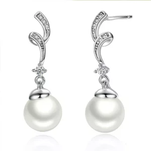 (imagen para) Pendientes colgantes de perla plateada estilo Pandora - SCE035