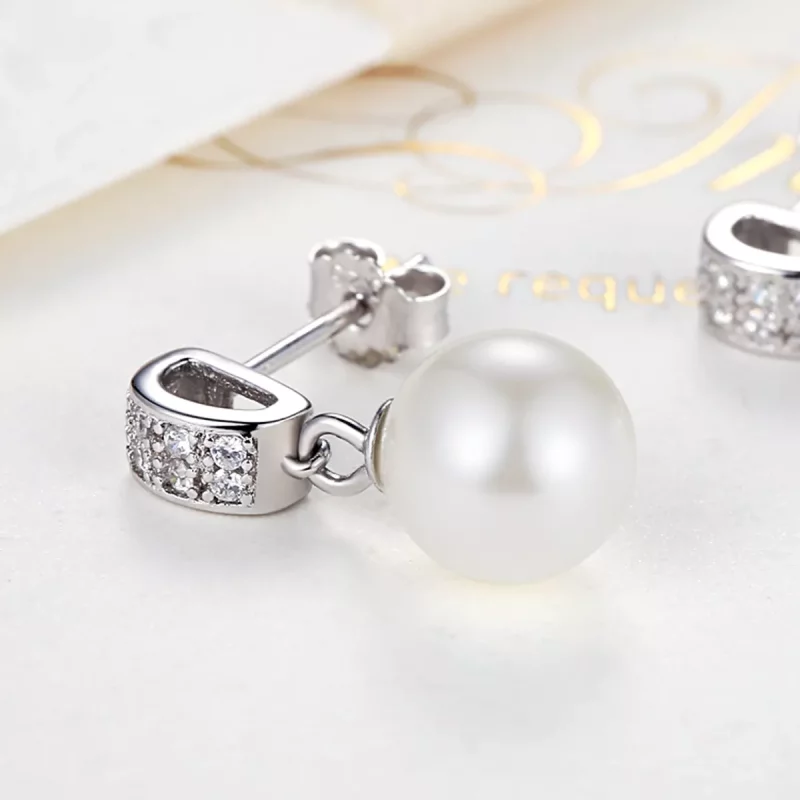 (imagen para) Pendientes colgantes de perlas de plata al estilo Pandora - SCE006 - Ver 3