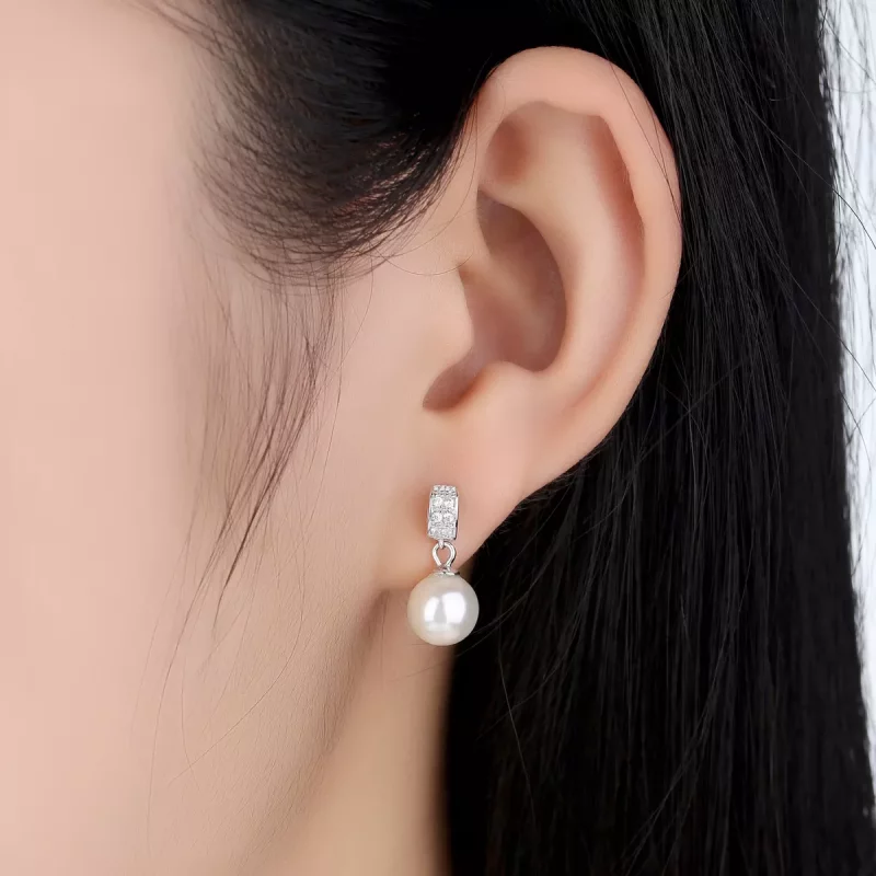 (imagen para) Pendientes colgantes de perlas de plata al estilo Pandora - SCE006 - Ver 4