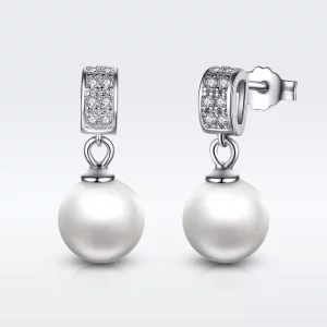 (imagen para) Pendientes colgantes de perlas de plata al estilo Pandora - SCE006
