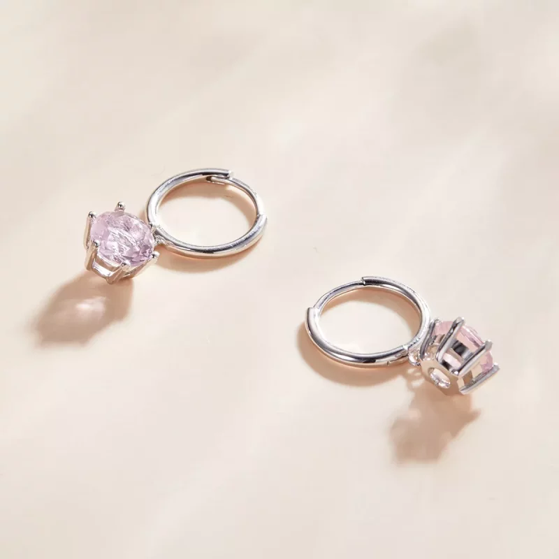 (imagen para) Pendientes colgantes de piedra rosa Cz en estilo Pandora de plata - SCE1020-PK - Ver 2