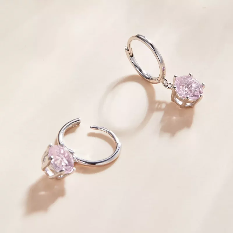 (imagen para) Pendientes colgantes de piedra rosa Cz en estilo Pandora de plata - SCE1020-PK - Ver 3