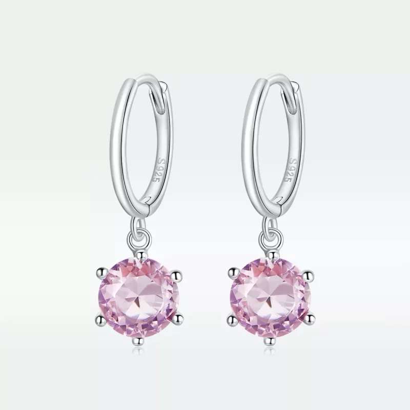 (imagen para) Pendientes colgantes de piedra rosa Cz en estilo Pandora de plata - SCE1020-PK - Ver 5